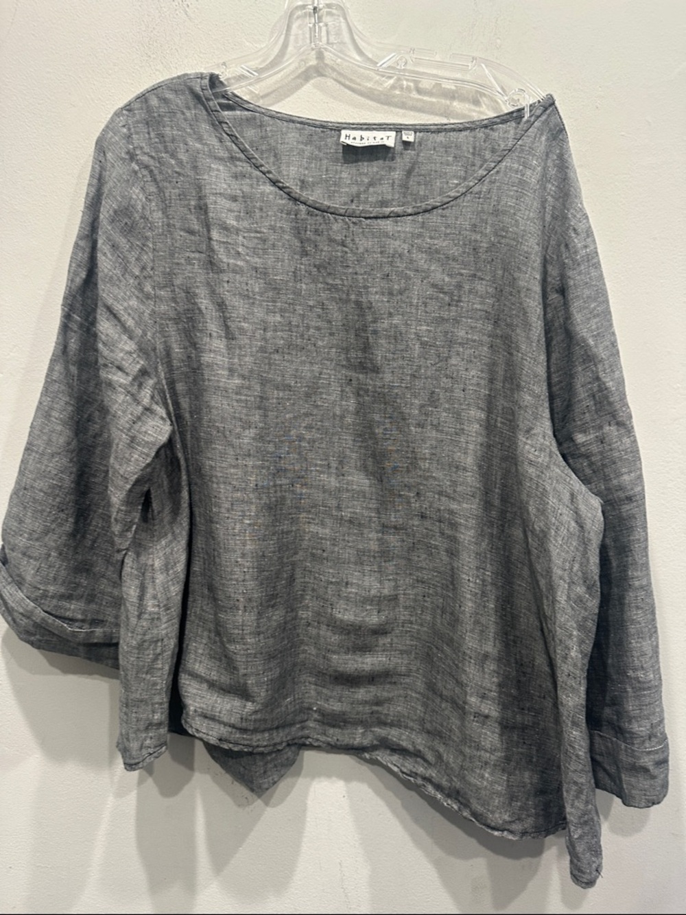 Habitat blue gray Linen tunic Shirt blouse  Size L cottage core Lagenlook coast
